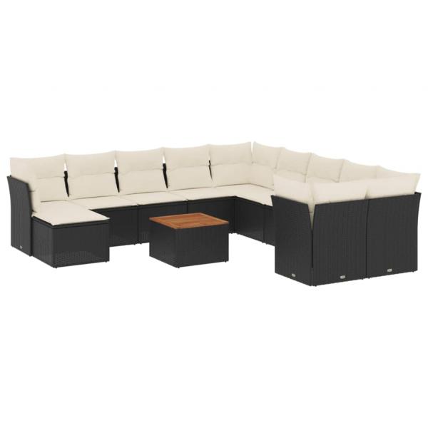 12-tlg. Garten-Sofagarnitur mit Kissen Schwarz Poly Rattan