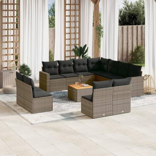 ARDEBO.de - 12-tlg. Garten-Sofagarnitur mit Kissen Grau Poly Rattan