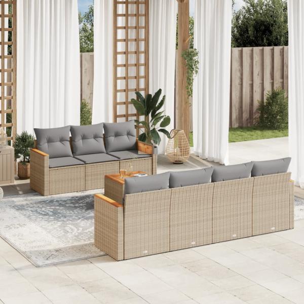 ARDEBO.de - 8-tlg. Garten-Sofagarnitur mit Kissen Beige Poly Rattan