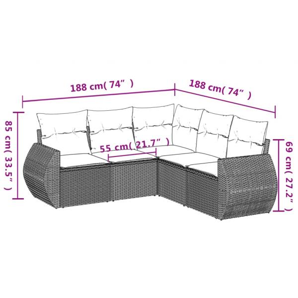 5-tlg. Garten-Sofagarnitur mit Kissen Beige Poly Rattan