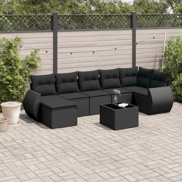 ARDEBO.de - 8-tlg. Garten-Sofagarnitur mit Kissen Schwarz Poly Rattan