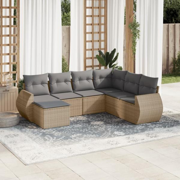 ARDEBO.de - 7-tlg. Garten-Sofagarnitur mit Kissen Beige Poly Rattan