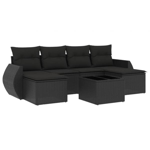 7-tlg. Garten-Sofagarnitur mit Kissen Schwarz Poly Rattan