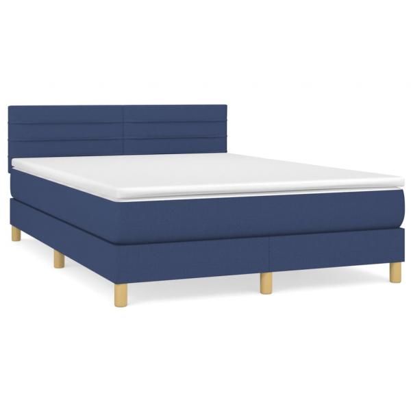 Boxspringbett mit Matratze Blau 140x190 cm Stoff