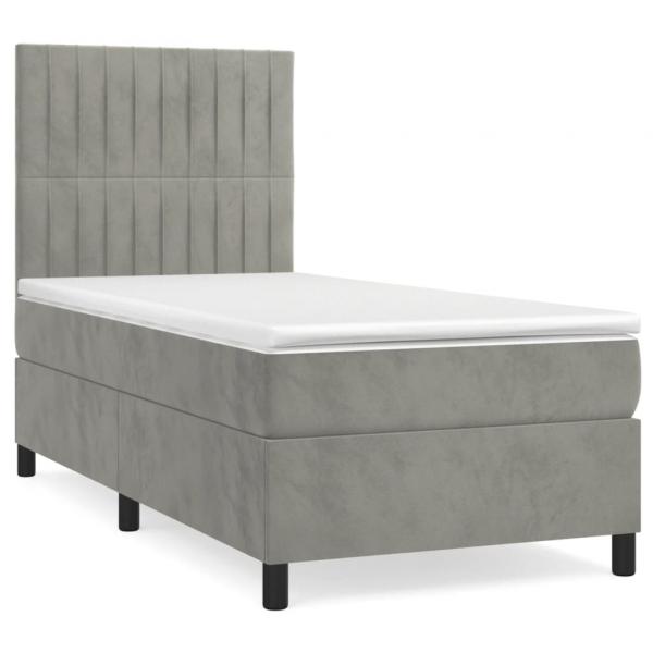 Boxspringbett mit Matratze Hellgrau 100x200 cm Samt