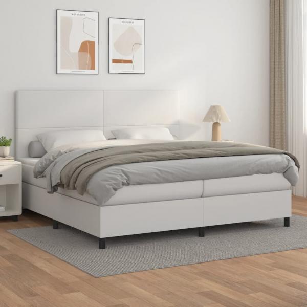 ARDEBO.de - Boxspringbett mit Matratze Weiß 200x200 cm Kunstleder