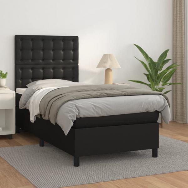 ARDEBO.de - Boxspringbett mit Matratze Schwarz 90x200 cm Kunstleder