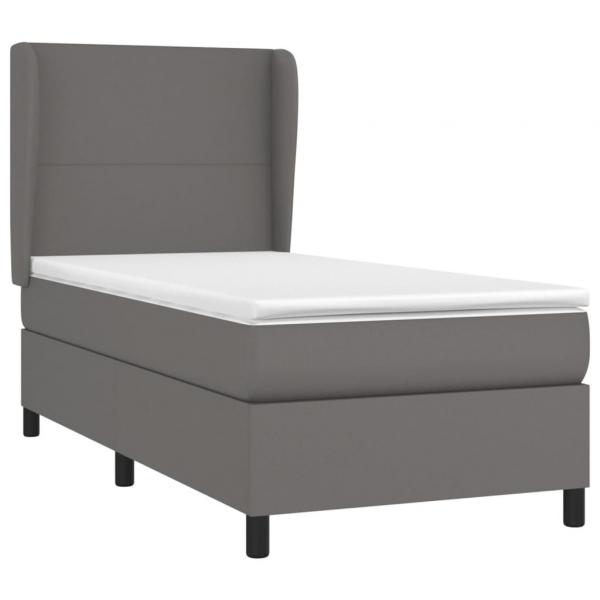 Boxspringbett mit Matratze Grau 90x200 cm Kunstleder