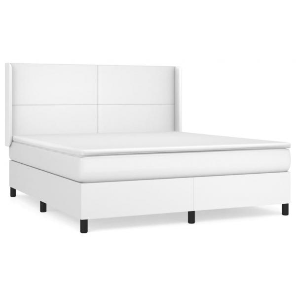 Boxspringbett mit Matratze Weiß 180x200 cm Kunstleder