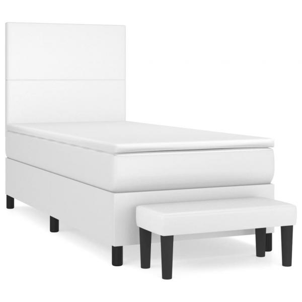 Boxspringbett mit Matratze Weiß 100x200 cm Kunstleder