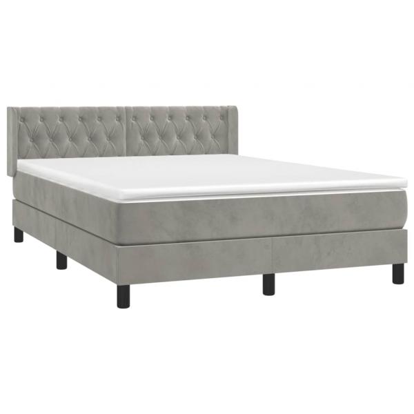 Boxspringbett mit Matratze Hellgrau 140x190 cm Samt