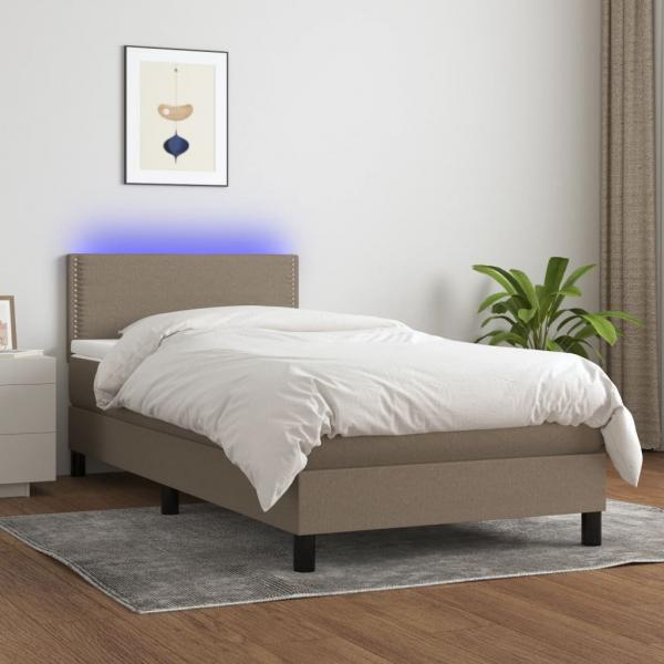 ARDEBO.de - Boxspringbett mit Matratze & LED Taupe 90x200 cm Stoff