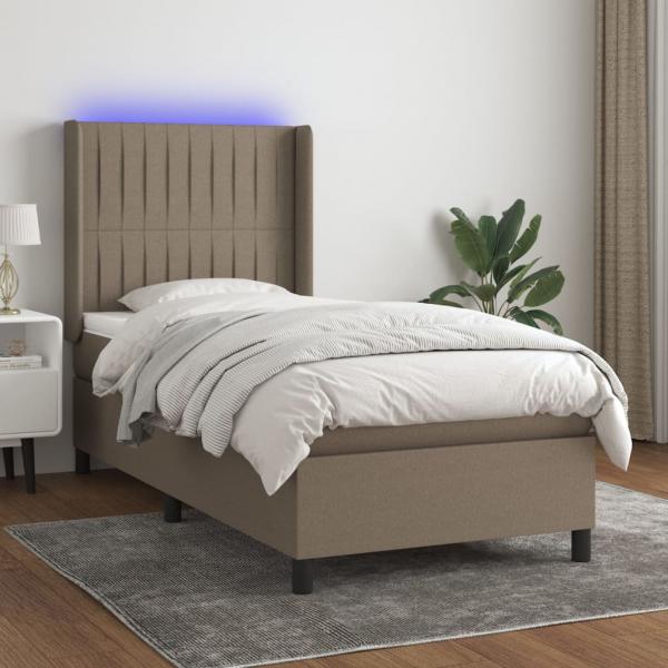 ARDEBO.de - Boxspringbett mit Matratze & LED Taupe 90x200 cm Stoff