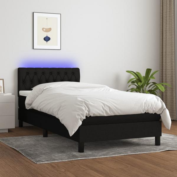 ARDEBO.de - Boxspringbett mit Matratze & LED Schwarz 90x200 cm Stoff