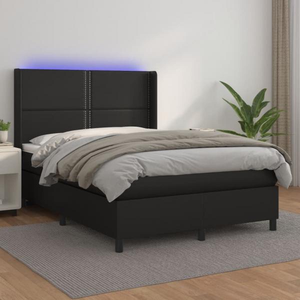 ARDEBO.de - Boxspringbett mit Matratze & LED Schwarz 140x190 cm Kunstleder