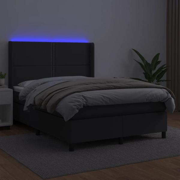 Boxspringbett mit Matratze & LED Schwarz 140x190 cm Kunstleder