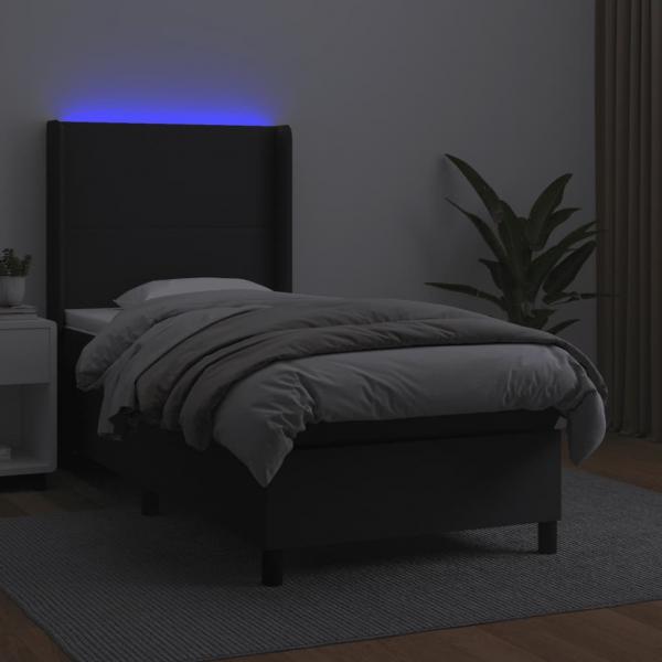 Boxspringbett mit Matratze & LED Schwarz 100x200 cm Kunstleder