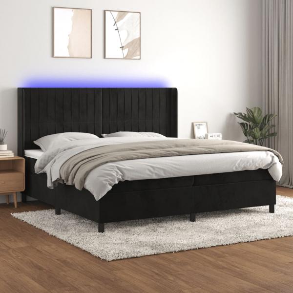 ARDEBO.de - Boxspringbett mit Matratze & LED Schwarz 200x200 cm Samt