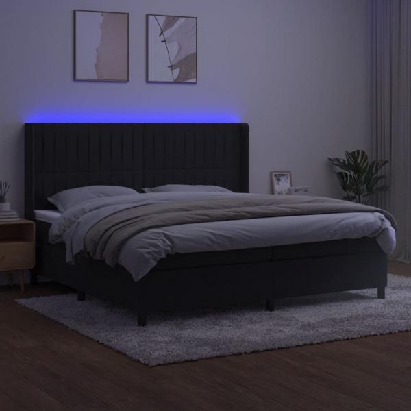 Boxspringbett mit Matratze & LED Schwarz 200x200 cm Samt