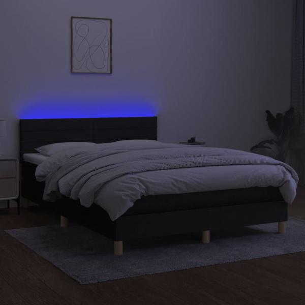 Boxspringbett mit Matratze & LED Schwarz 140x190 cm Stoff