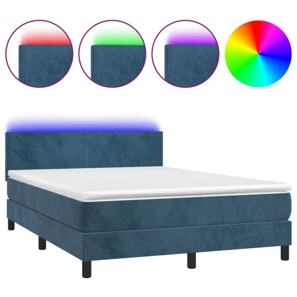 Boxspringbett mit Matratze & LED Dunkelblau 140x190 cm Samt