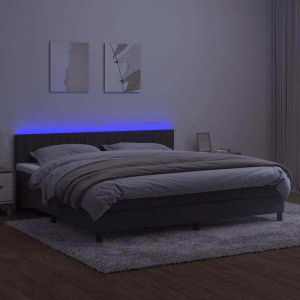 Boxspringbett mit Matratze & LED Dunkelgrau 200x200 cm Samt