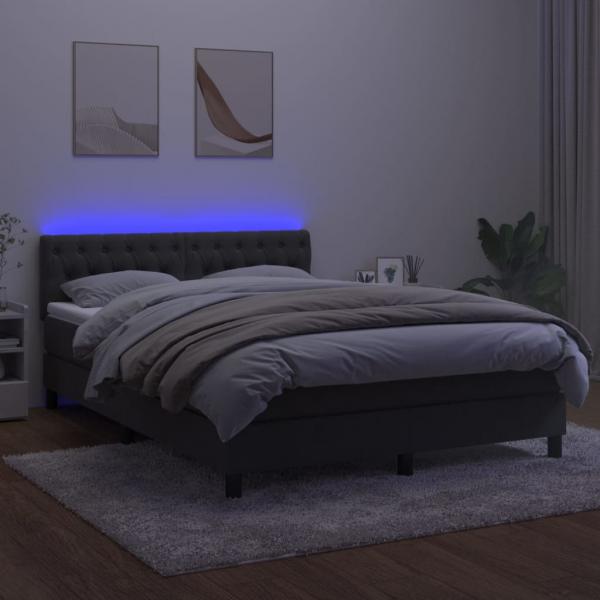 Boxspringbett mit Matratze & LED Dunkelgrau 140x200 cm Samt