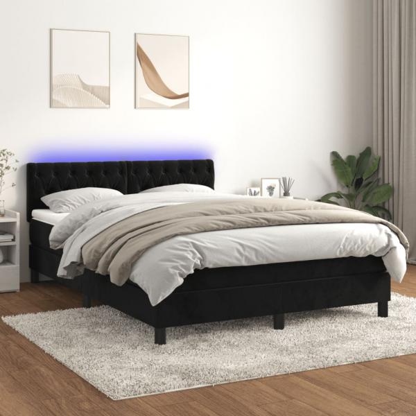 ARDEBO.de - Boxspringbett mit Matratze & LED Schwarz 140x190 cm Samt