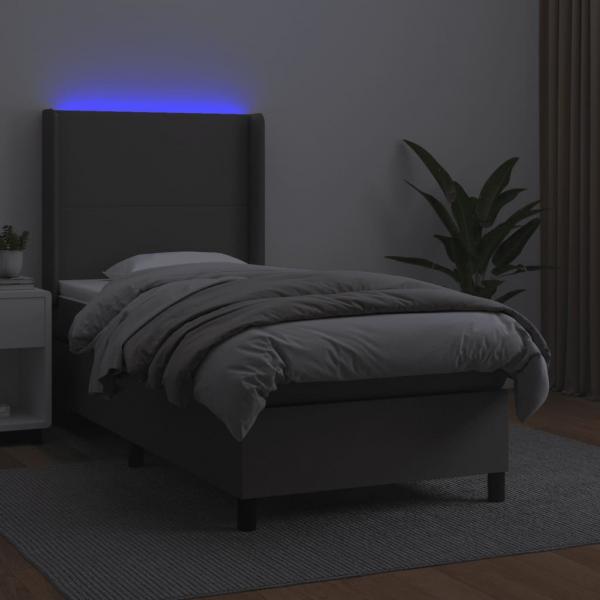 Boxspringbett mit Matratze & LED Grau 90x190 cm Kunstleder