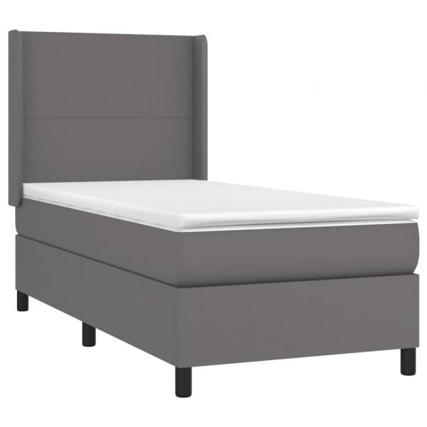 Boxspringbett mit Matratze & LED Grau 90x190 cm Kunstleder