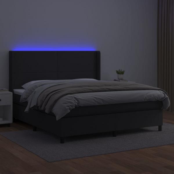 Boxspringbett mit Matratze & LED Schwarz 160x200 cm Kunstleder