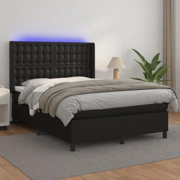 ARDEBO.de - Boxspringbett mit Matratze & LED Schwarz 140x200 cm Kunstleder