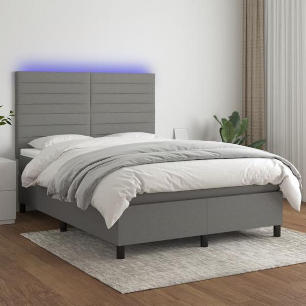 ARDEBO.de - Boxspringbett mit Matratze & LED Dunkelgrau 140x190 cm Stoff