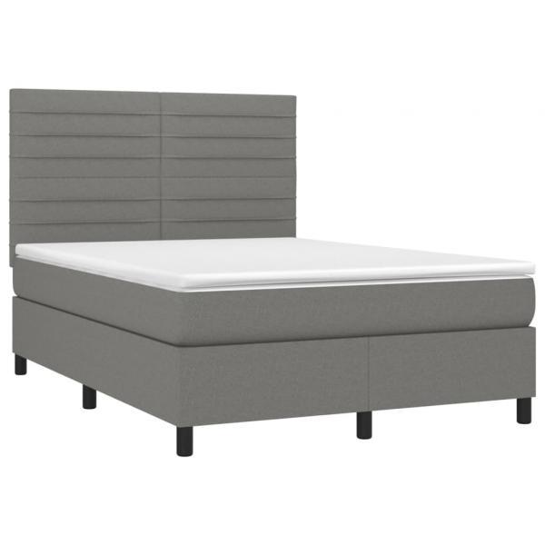 Boxspringbett mit Matratze & LED Dunkelgrau 140x190 cm Stoff