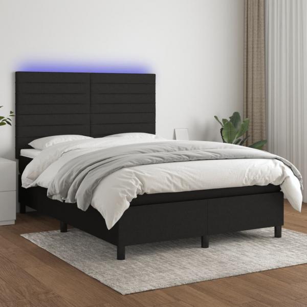 ARDEBO.de - Boxspringbett mit Matratze & LED Schwarz 140x200 cm Stoff