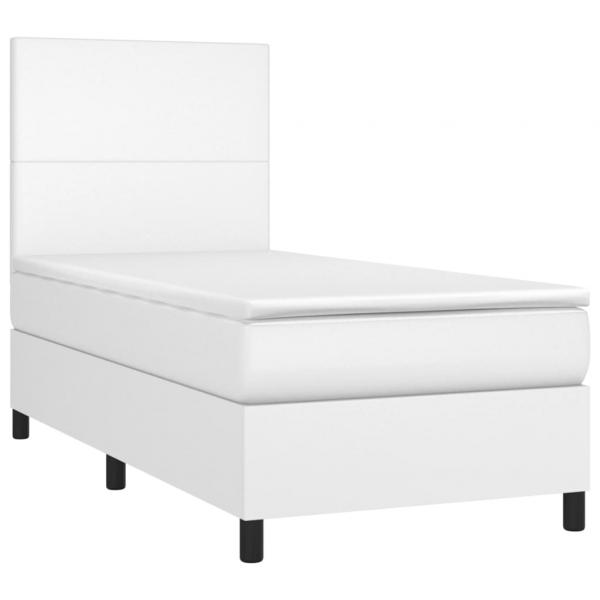 Boxspringbett mit Matratze & LED Weiß 90x200 cm Kunstleder