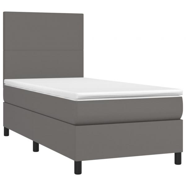 Boxspringbett mit Matratze & LED Grau 90x200 cm Kunstleder