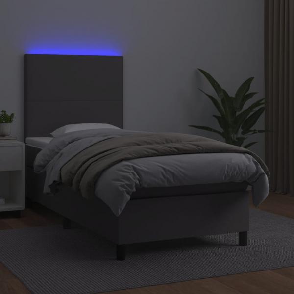 Boxspringbett mit Matratze & LED Grau 90x200 cm Kunstleder