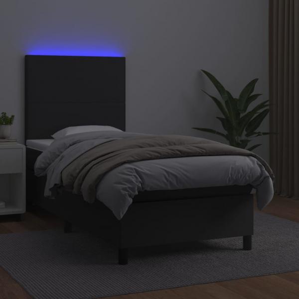 Boxspringbett mit Matratze & LED Schwarz 90x190 cm Kunstleder