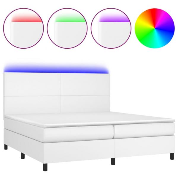 Boxspringbett mit Matratze & LED Weiß 200x200 cm Kunstleder