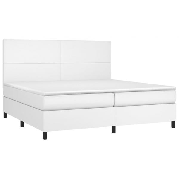 Boxspringbett mit Matratze & LED Weiß 200x200 cm Kunstleder