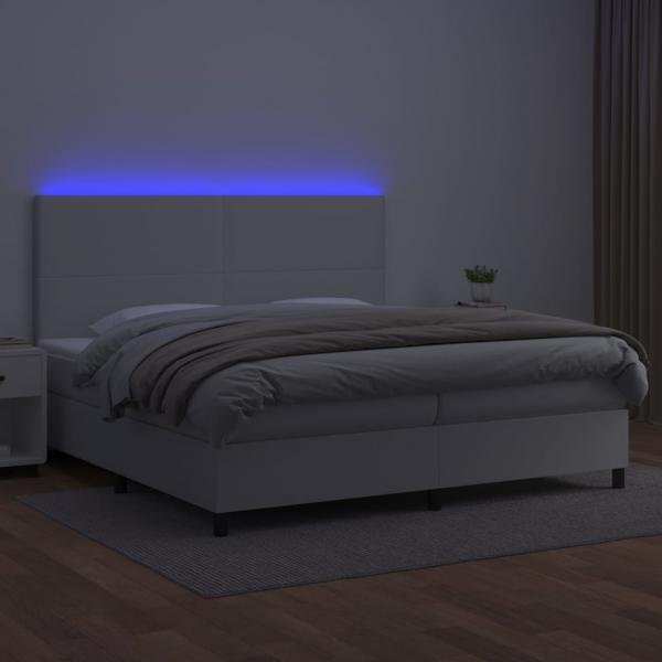 Boxspringbett mit Matratze & LED Weiß 200x200 cm Kunstleder