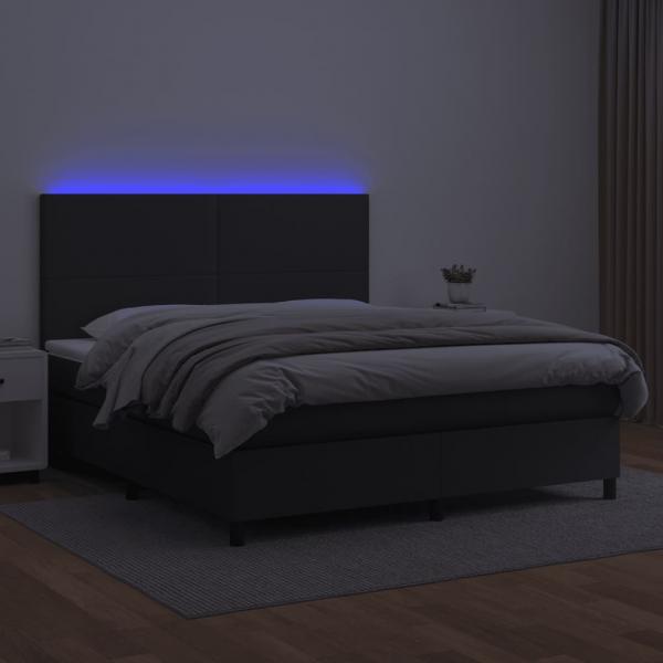 Boxspringbett mit Matratze & LED Schwarz 180x200 cm Kunstleder