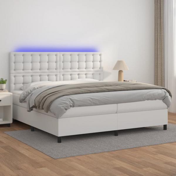 ARDEBO.de - Boxspringbett mit Matratze & LED Weiß 200x200 cm Kunstleder