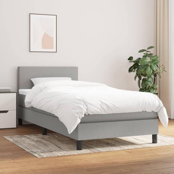 ARDEBO.de - Boxspringbett mit Matratze Hellgrau 90x190 cm Stoff