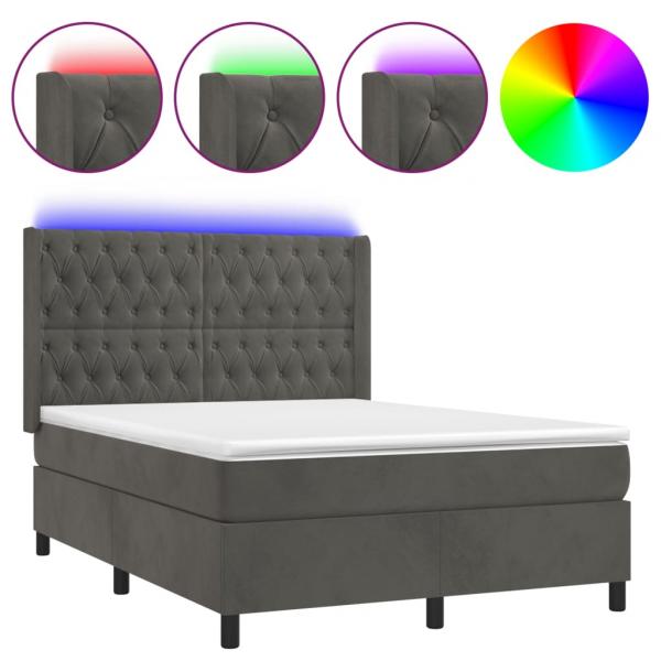 Boxspringbett mit Matratze & LED Dunkelgrau 140x190 cm Samt