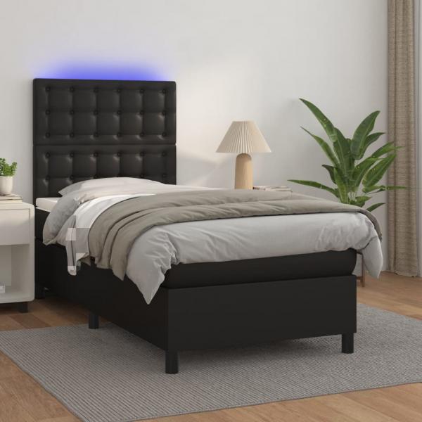 ARDEBO.de - Boxspringbett mit Matratze & LED Schwarz 100x200 cm Kunstleder