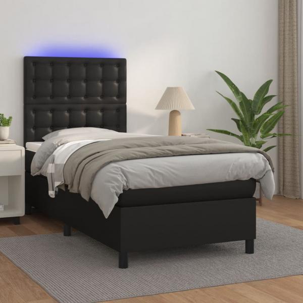 ARDEBO.de - Boxspringbett mit Matratze & LED Schwarz 90x190 cm Kunstleder