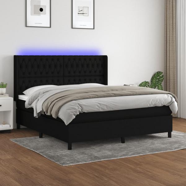 ARDEBO.de - Boxspringbett mit Matratze & LED Schwarz 180x200 cm Stoff