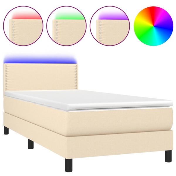 Boxspringbett mit Matratze & LED Creme 90x190 cm Stoff